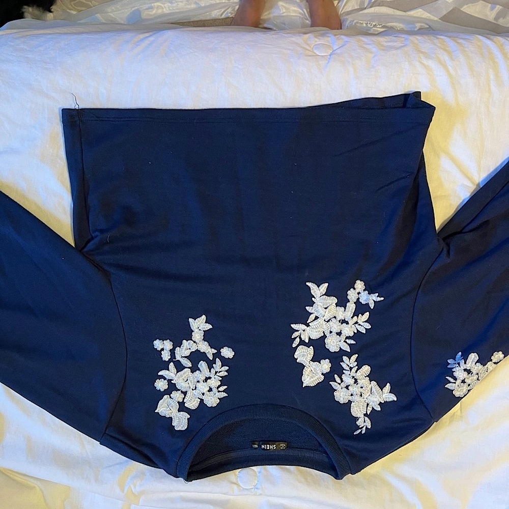 SHEIN Blue Sweater with Floral Design